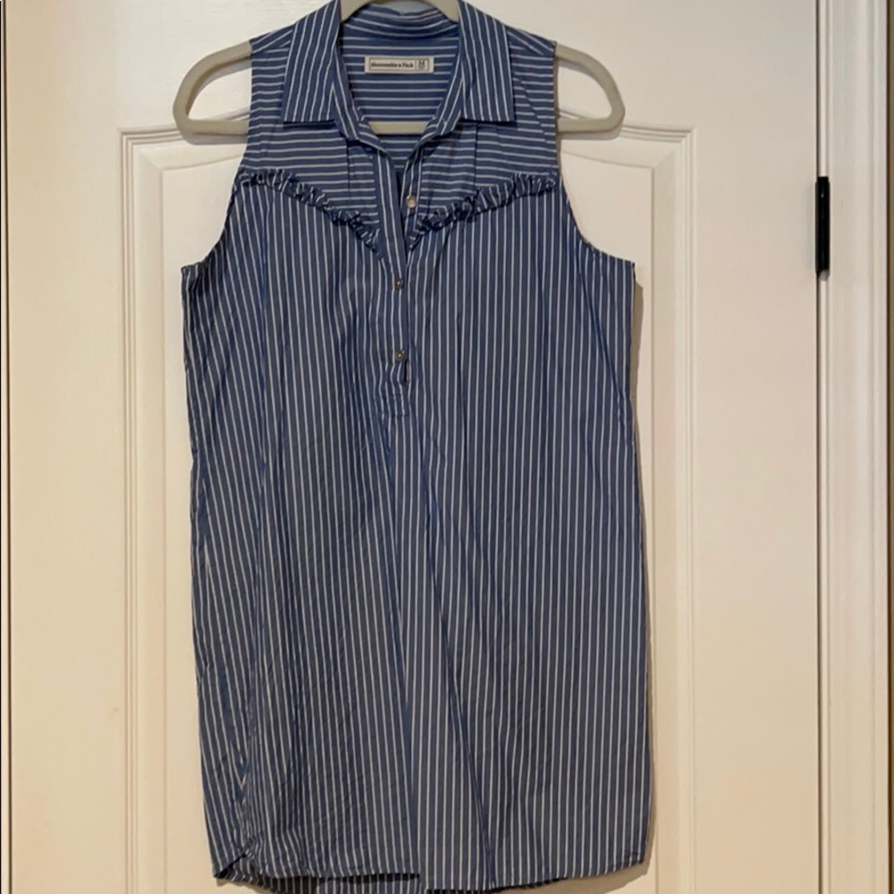 Blue dress with white stripes